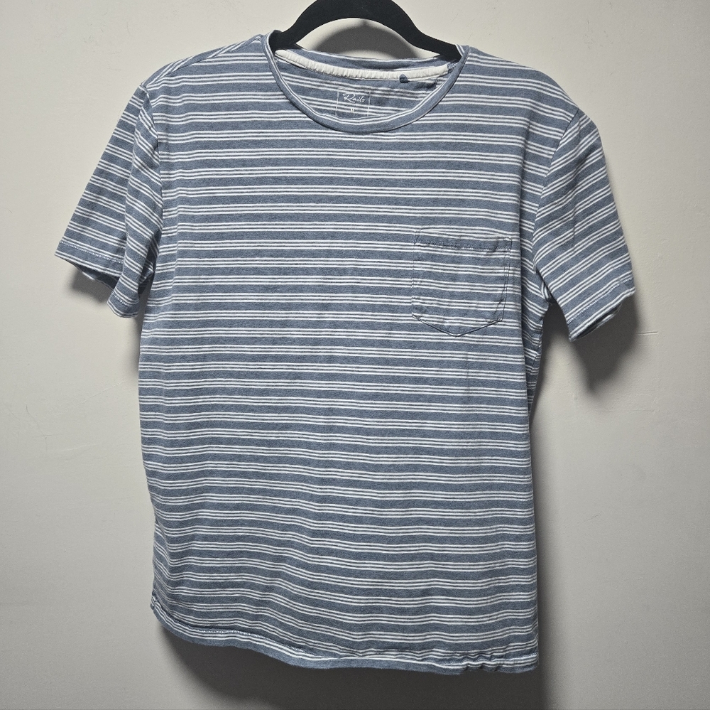 Rails Kai Denim Nautical Stripe Short Sleeve T-shirt Size Medium Blue White